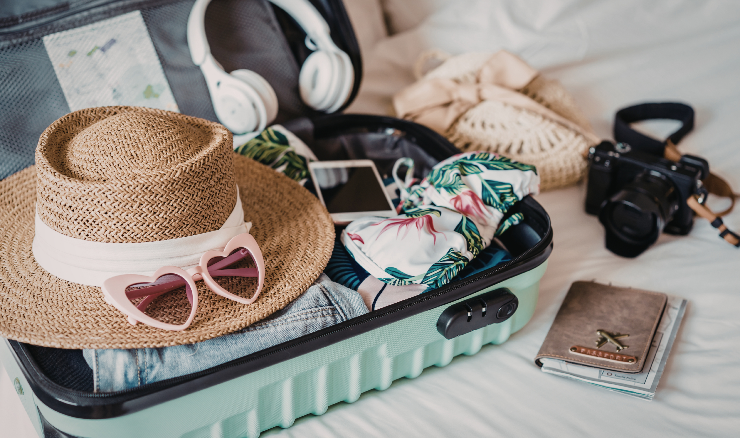 minimal travel packing suitcase organized clothes packing cubes light travel concept