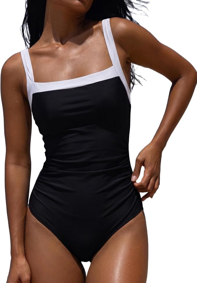 Women's slimming one-piece swimsuit with elegant silhouette and flattering design for summer beach style