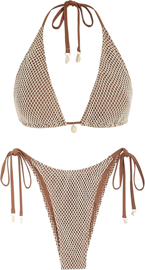 Women's multiway triangle bikini with textured fishnet detail and stylish summer beachwear design